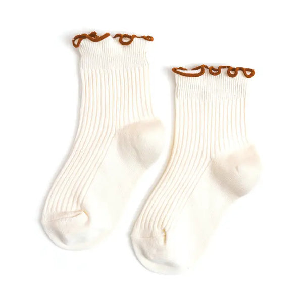 Ribbed Lettuce Trim Midi Socks