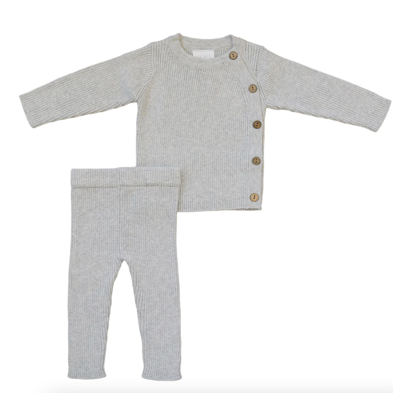 Heather Grey Ribbed Knit Set