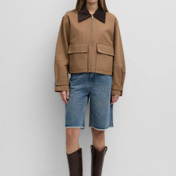 zip jacket, corduroy collar, brown, Cotton. Made by Mod Ref.