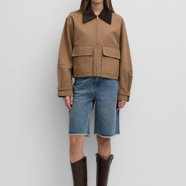 zip jacket, corduroy collar, brown, Cotton. Made by Mod Ref.