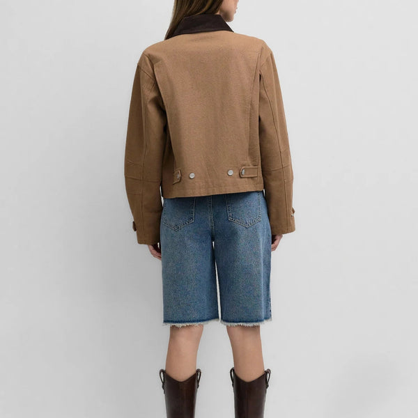 zip jacket, corduroy collar, brown, Cotton. Made by Mod Ref. Back View