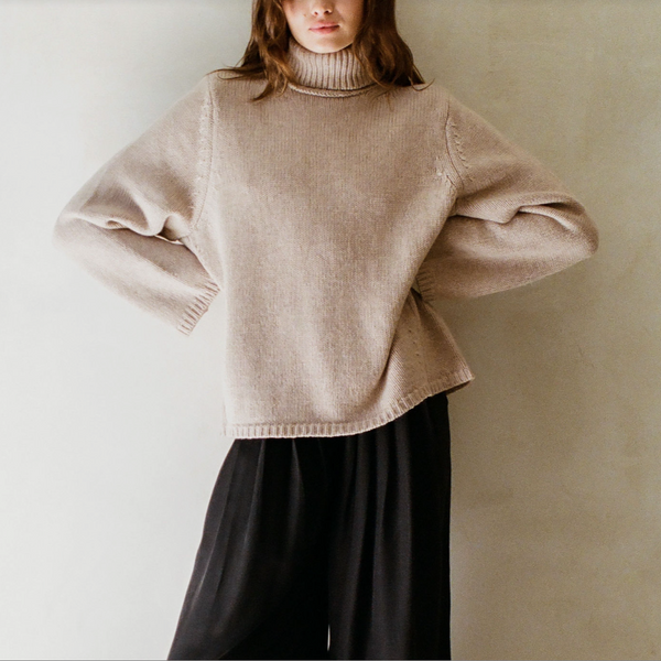 Wool and Cashmere Ribbed turtleneck sweater color taupe by A.Ren