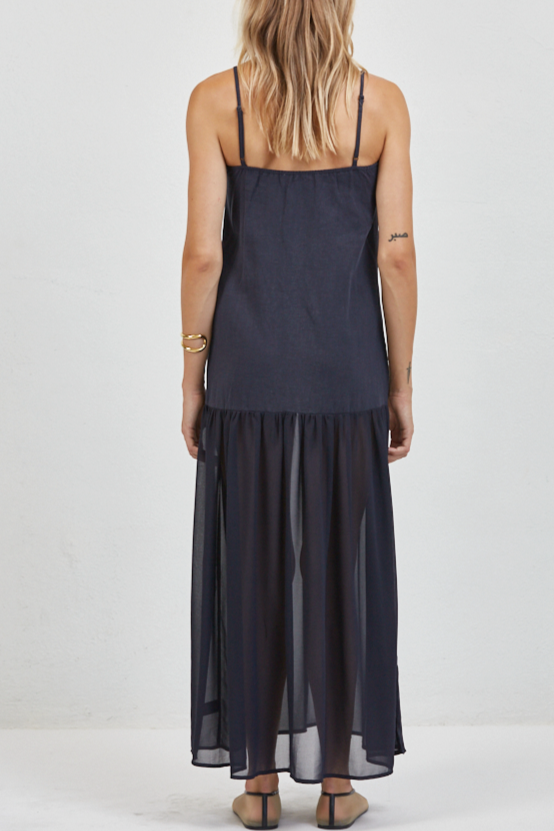 Made with Tencil and Linen, Drop waist maxi dress. Made by A.Ren. Back view