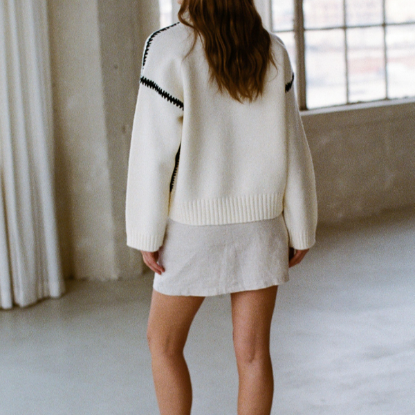 51% acrylic, 20% polyester, 29% nylon, sweater by A.Ren. Back view