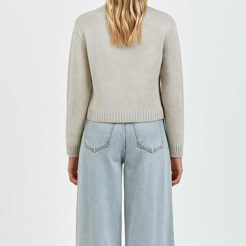 Viscose nylong cardigan, light heather grey, made by A.Ren. Back view