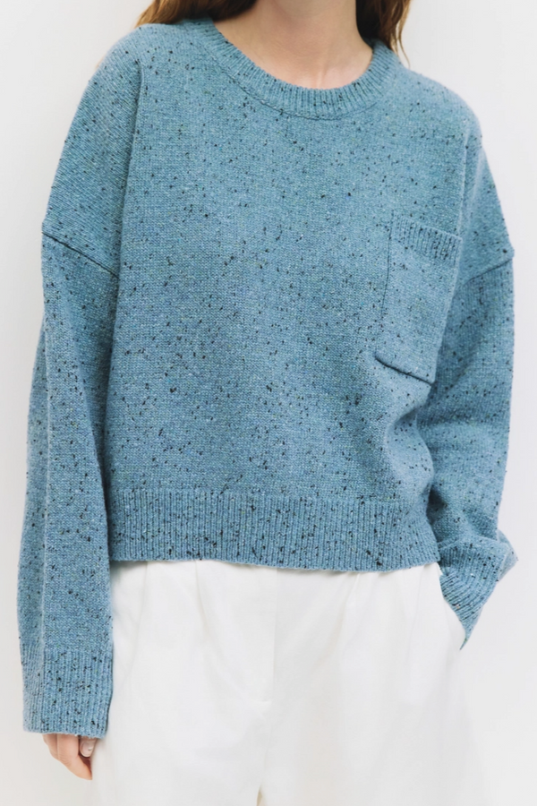 Knit Sweater, polyester, wool, blue. Made by Mod Ref