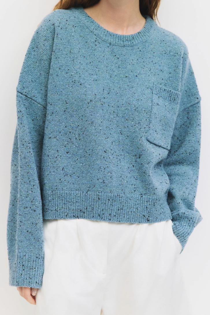 Knit Sweater, polyester, wool, blue. Made by Mod Ref