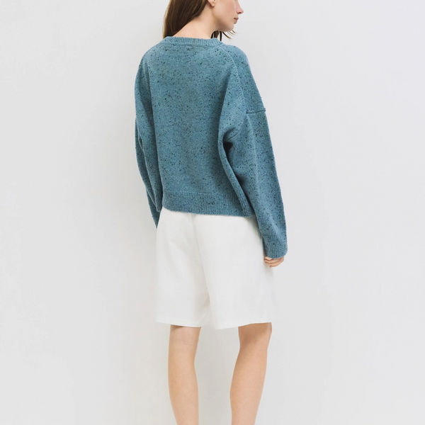 Knit Sweater, polyester, wool, blue. Made by Mod Ref. Back view