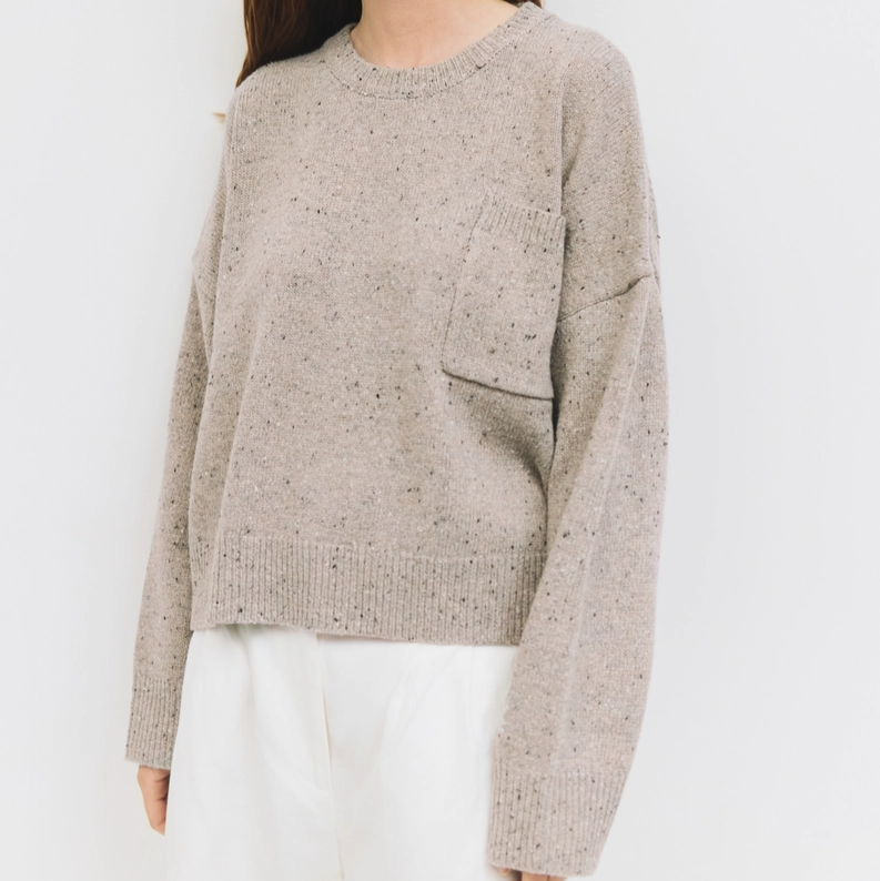 Knit Sweater, polyester, wool, beige. Made by Mod Ref