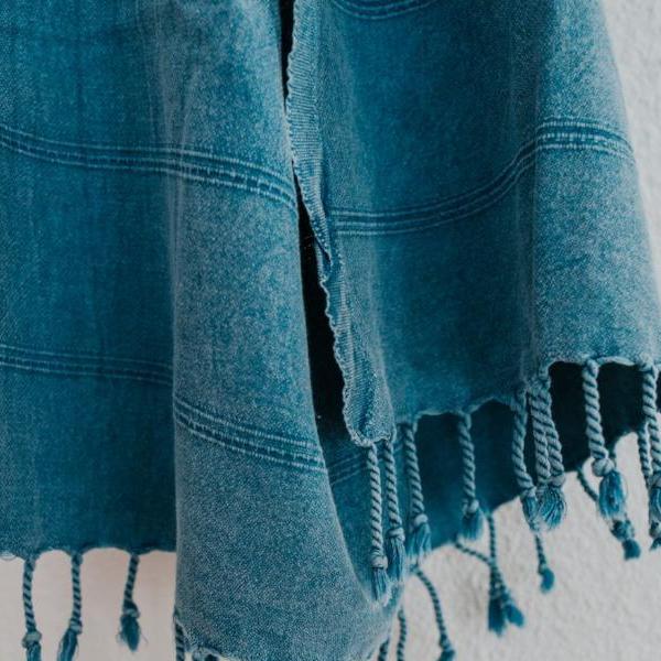  Close up of Bon Ton Studio Aggie Turkish Towel in Denim color