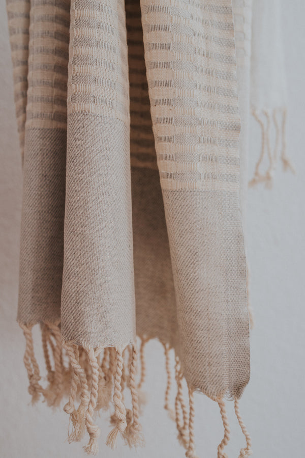 Close up of Bon Ton Studio Mila Turkish Towel in Dove Grey color
