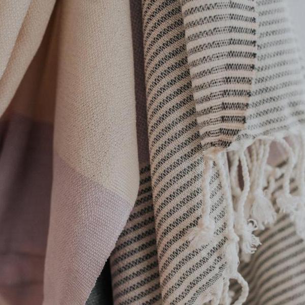 Close up of Bon Ton Studio Flora Turkish Towel in Lilac color