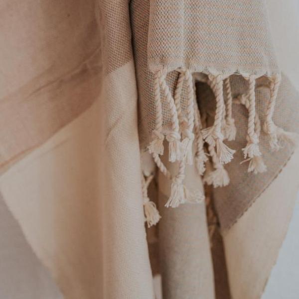Close up of Bon Ton Studio Flora Turkish Towel in Natural color