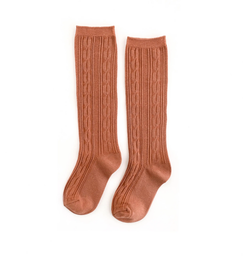 Cable knit knee high socks