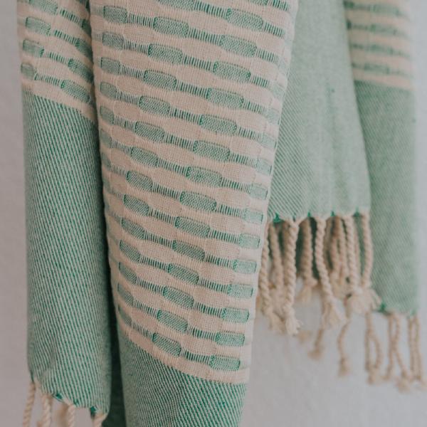  Close up of Bon Ton Studio Mila Turkish Towel in Seafoam color