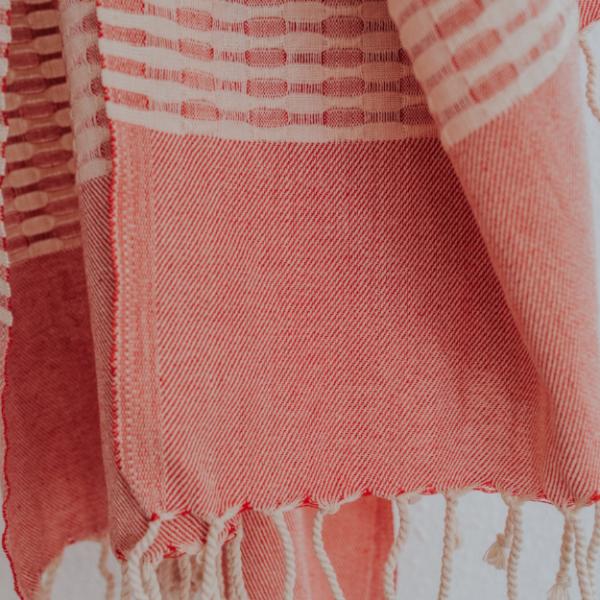  Close up of Bon Ton Studio Mila Turkish Towel in Poppy color