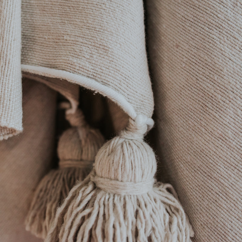 Moroccan Pom Pom Blanket | Natural