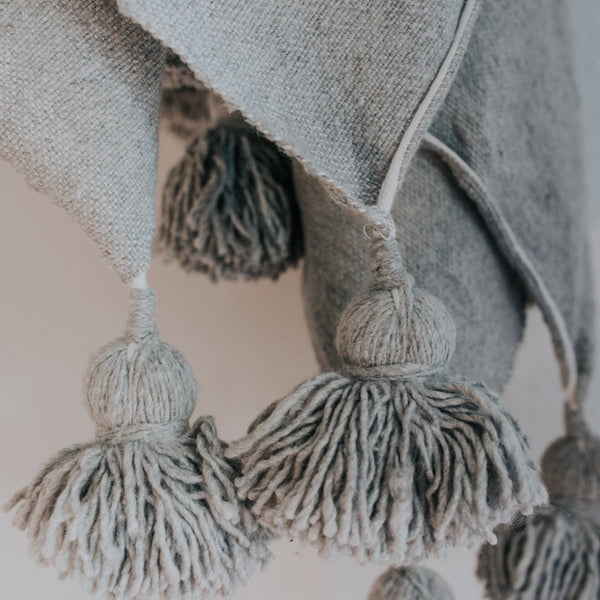 Moroccan Pom Pom Blanket | Powder Blue