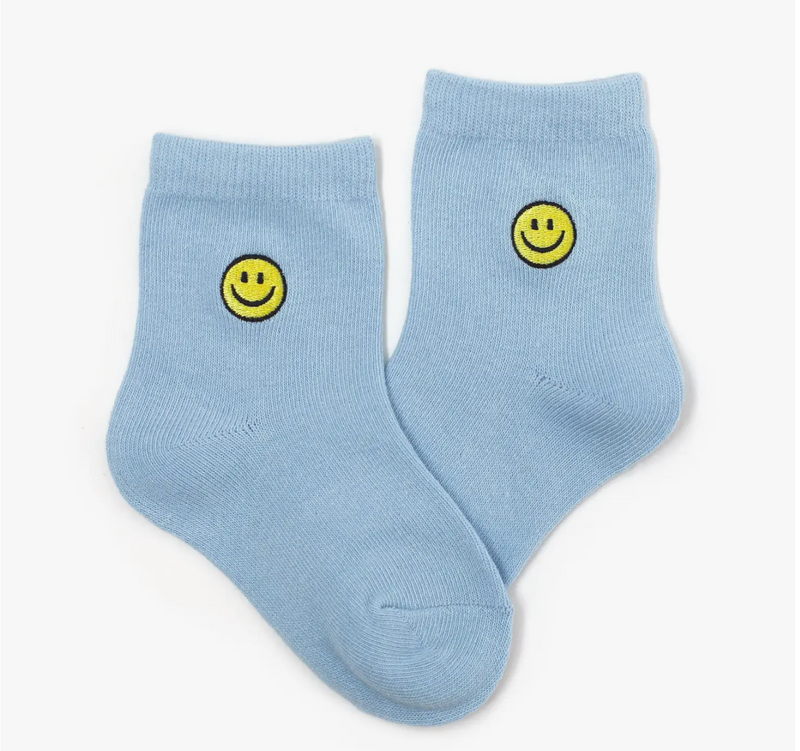 Blue Smiley Embroidered Socks