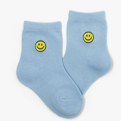 Blue Smiley Embroidered Socks