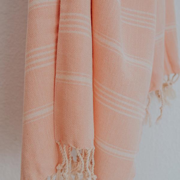  Close up of Bon Ton Studio Thea Turkish Towel in Salmon color