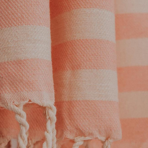 Close up of Bon Ton Studio Ulla Turkish Towel in Salmon color
